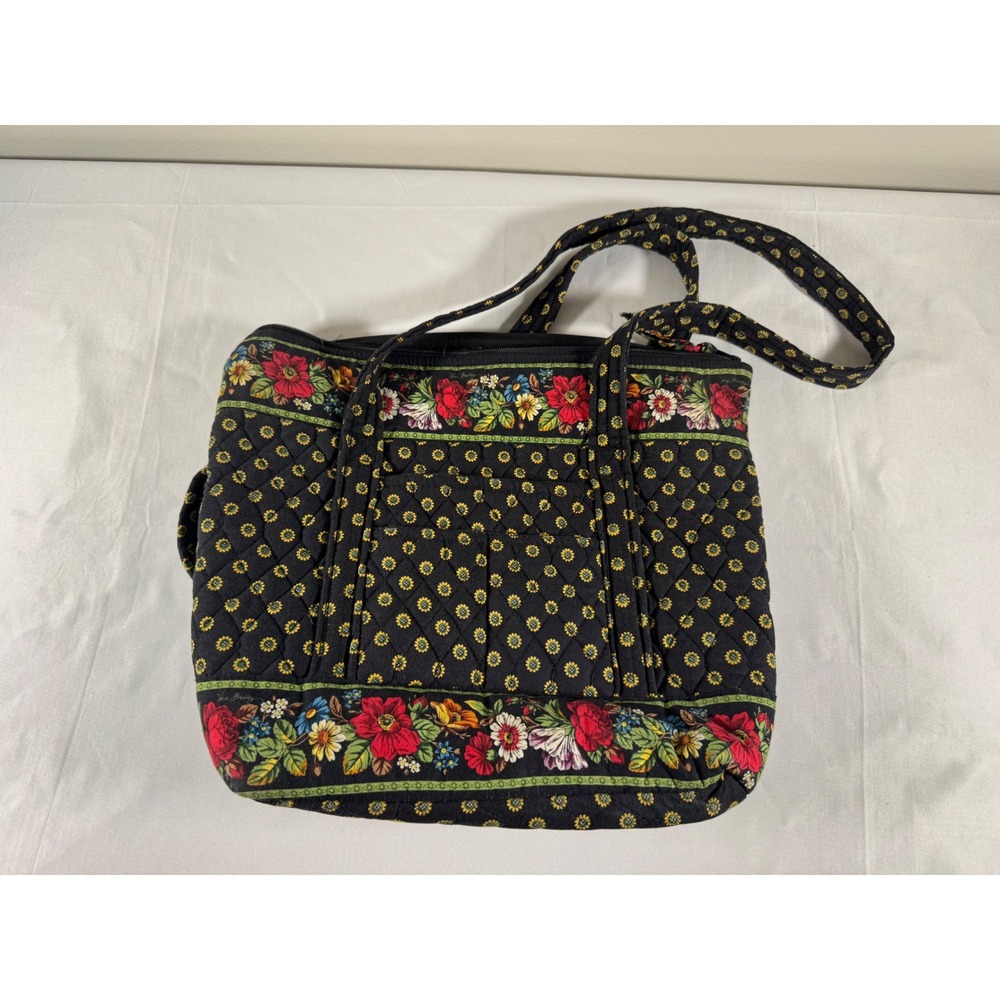 Vera Bradley Provencal Quilted Floral Cotton Tote Bag Black Yellow Red